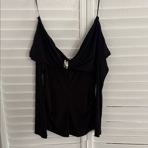 Mango strapless off the shoulder long sleeve top with metallic detail size Large